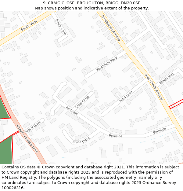 9, CRAIG CLOSE, BROUGHTON, BRIGG, DN20 0SE: Location map and indicative extent of plot