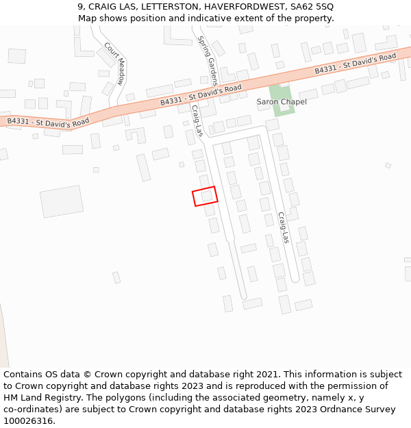 9, CRAIG LAS, LETTERSTON, HAVERFORDWEST, SA62 5SQ: Location map and indicative extent of plot