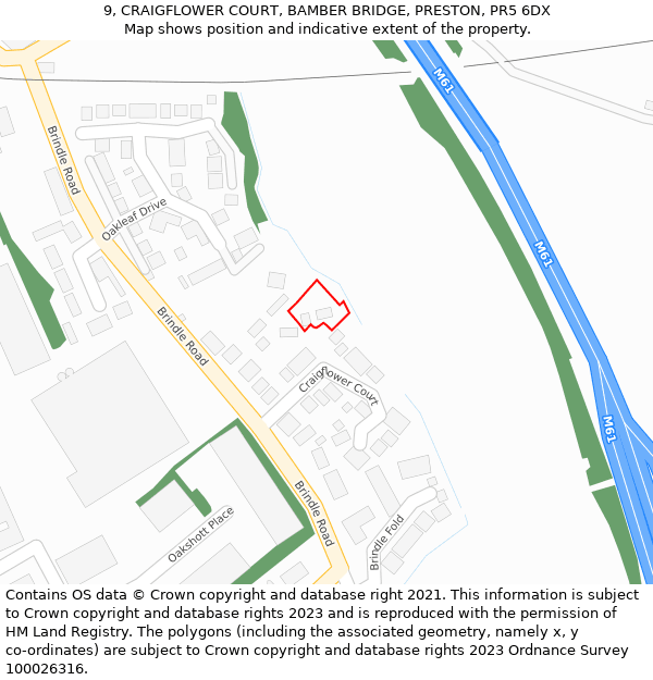 9, CRAIGFLOWER COURT, BAMBER BRIDGE, PRESTON, PR5 6DX: Location map and indicative extent of plot