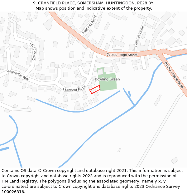 9, CRANFIELD PLACE, SOMERSHAM, HUNTINGDON, PE28 3YJ: Location map and indicative extent of plot