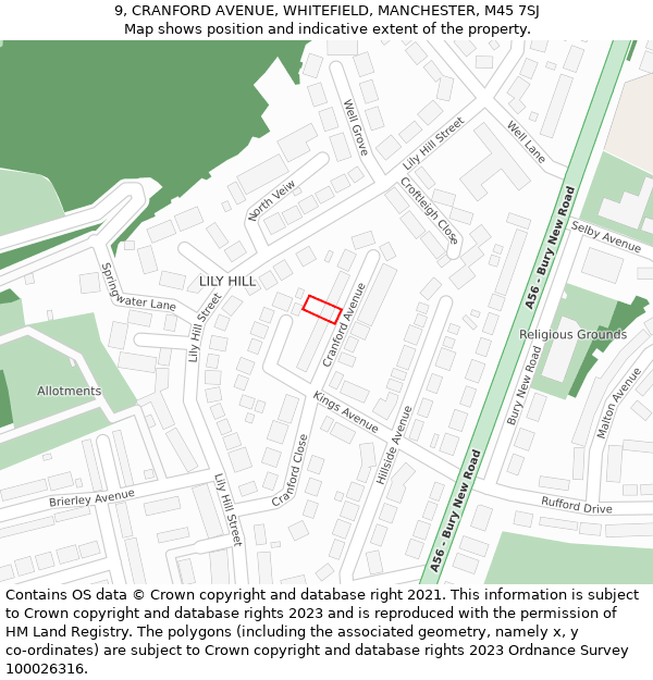 9, CRANFORD AVENUE, WHITEFIELD, MANCHESTER, M45 7SJ: Location map and indicative extent of plot
