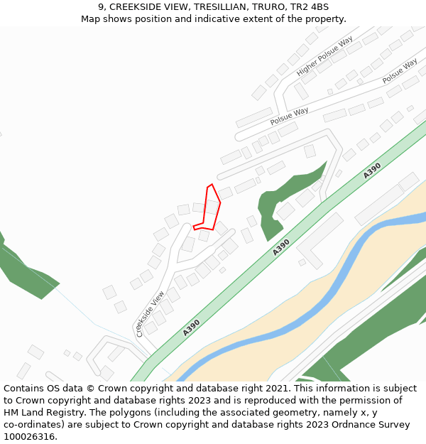 9, CREEKSIDE VIEW, TRESILLIAN, TRURO, TR2 4BS: Location map and indicative extent of plot