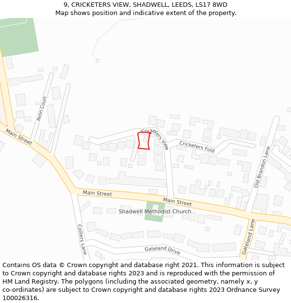 9, CRICKETERS VIEW, SHADWELL, LEEDS, LS17 8WD: Location map and indicative extent of plot