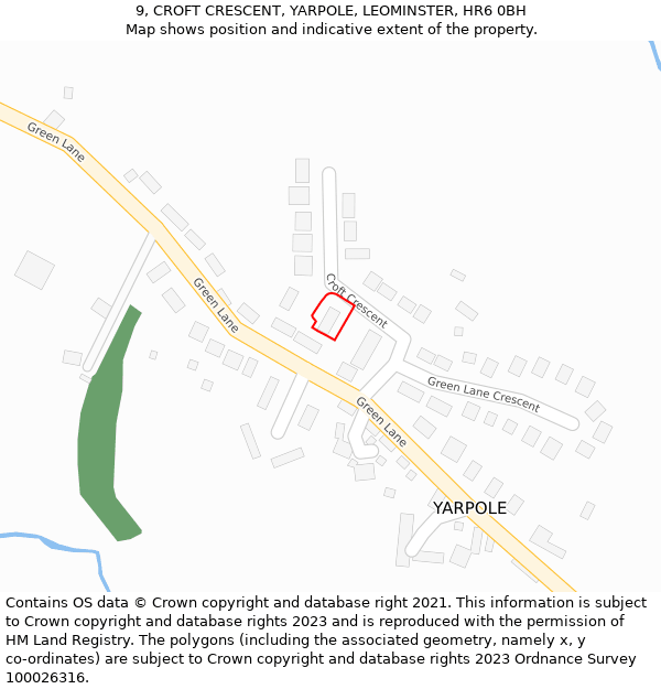 9, CROFT CRESCENT, YARPOLE, LEOMINSTER, HR6 0BH: Location map and indicative extent of plot
