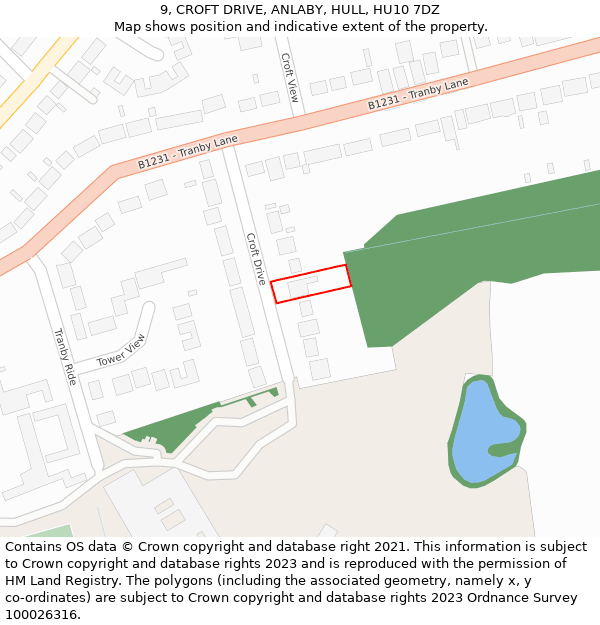 9, CROFT DRIVE, ANLABY, HULL, HU10 7DZ: Location map and indicative extent of plot