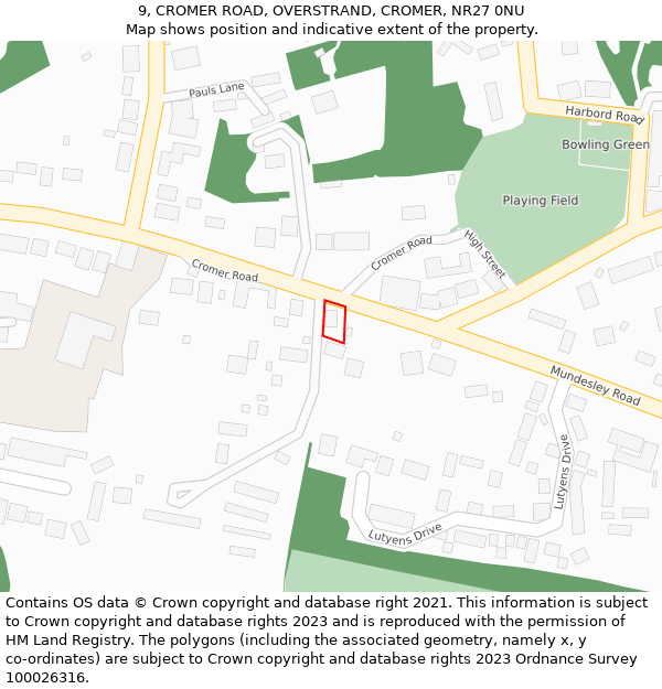 9, CROMER ROAD, OVERSTRAND, CROMER, NR27 0NU: Location map and indicative extent of plot