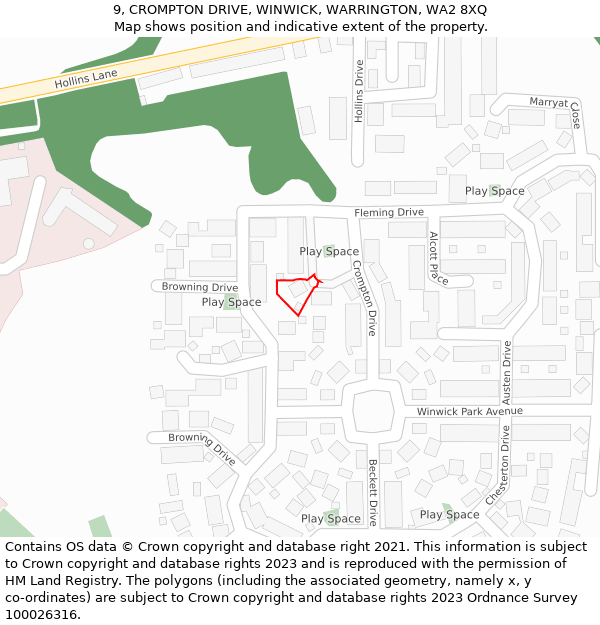9, CROMPTON DRIVE, WINWICK, WARRINGTON, WA2 8XQ: Location map and indicative extent of plot