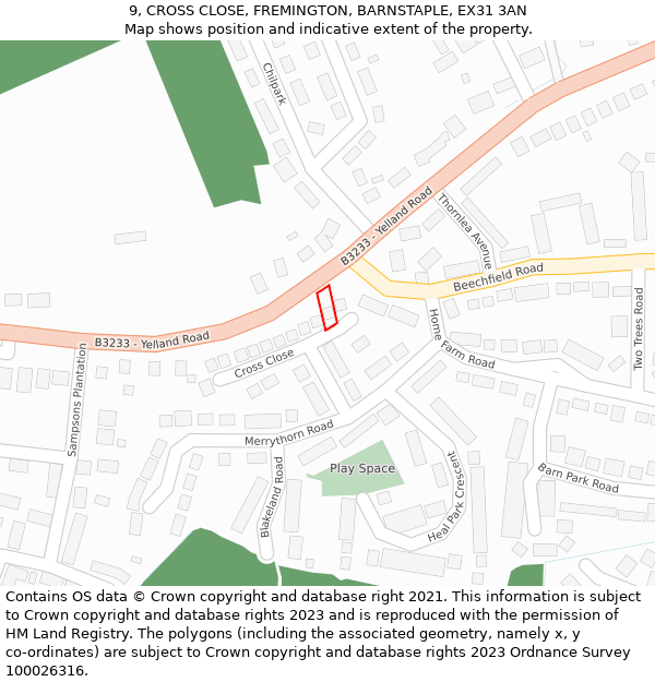 9, CROSS CLOSE, FREMINGTON, BARNSTAPLE, EX31 3AN: Location map and indicative extent of plot