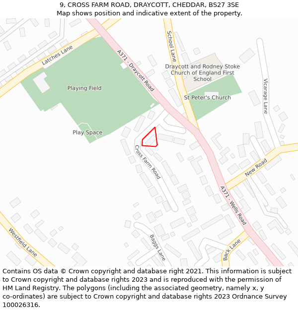 9, CROSS FARM ROAD, DRAYCOTT, CHEDDAR, BS27 3SE: Location map and indicative extent of plot