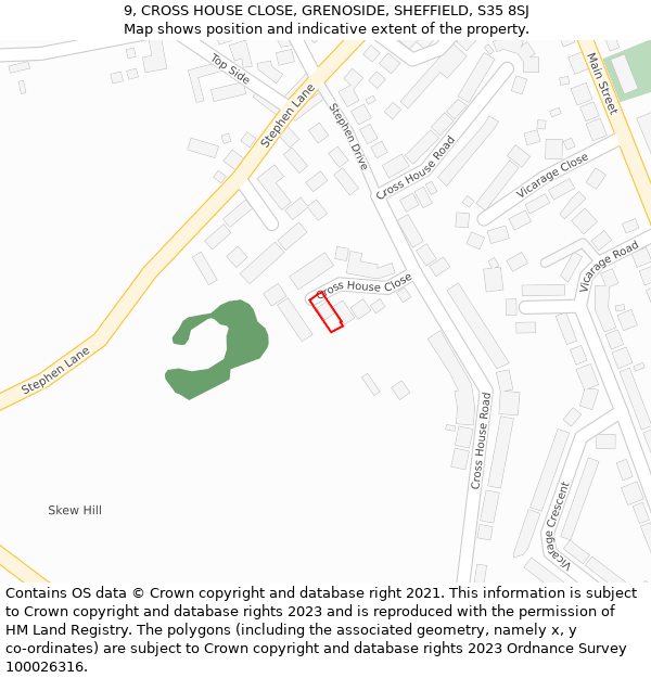 9, CROSS HOUSE CLOSE, GRENOSIDE, SHEFFIELD, S35 8SJ: Location map and indicative extent of plot