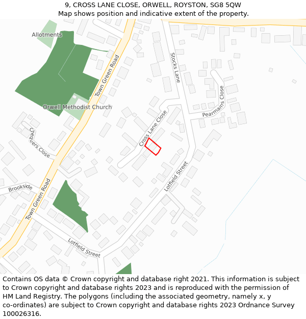 9, CROSS LANE CLOSE, ORWELL, ROYSTON, SG8 5QW: Location map and indicative extent of plot