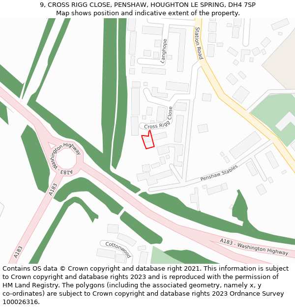 9, CROSS RIGG CLOSE, PENSHAW, HOUGHTON LE SPRING, DH4 7SP: Location map and indicative extent of plot