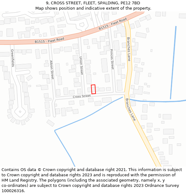 9, CROSS STREET, FLEET, SPALDING, PE12 7BD: Location map and indicative extent of plot