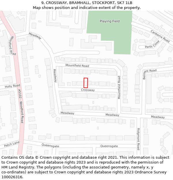 9, CROSSWAY, BRAMHALL, STOCKPORT, SK7 1LB: Location map and indicative extent of plot