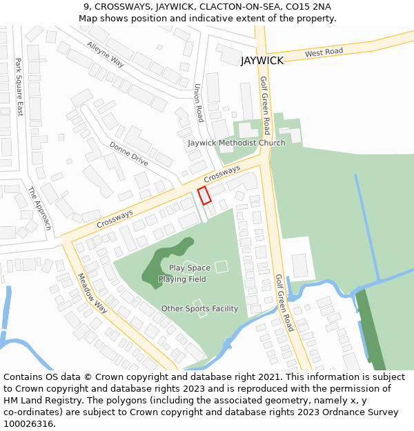 9, CROSSWAYS, JAYWICK, CLACTON-ON-SEA, CO15 2NA: Location map and indicative extent of plot