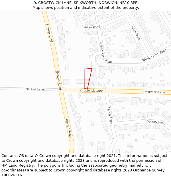 9, CROSTWICK LANE, SPIXWORTH, NORWICH, NR10 3PE: Location map and indicative extent of plot