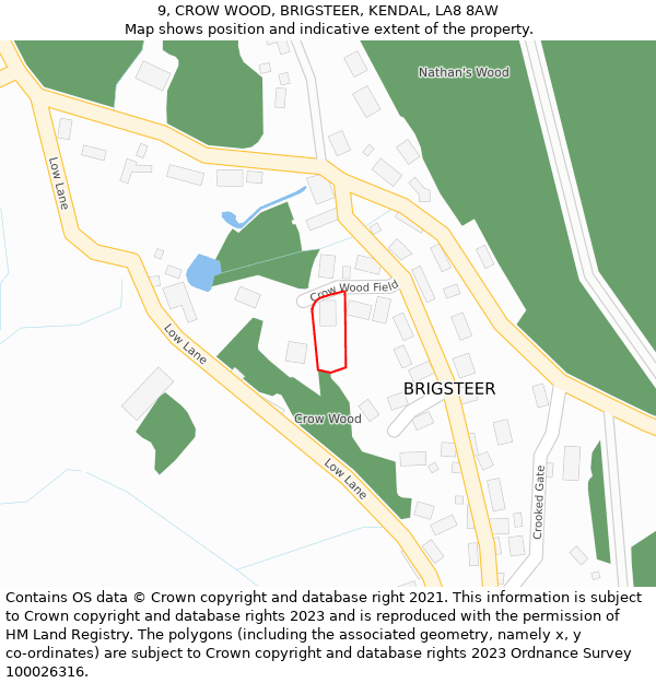 9, CROW WOOD, BRIGSTEER, KENDAL, LA8 8AW: Location map and indicative extent of plot