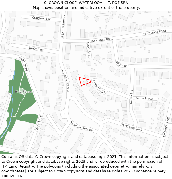 9, CROWN CLOSE, WATERLOOVILLE, PO7 5RN: Location map and indicative extent of plot