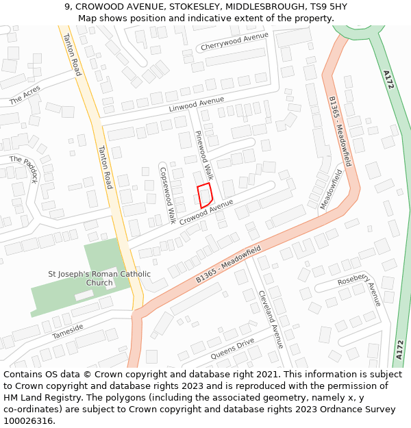 9, CROWOOD AVENUE, STOKESLEY, MIDDLESBROUGH, TS9 5HY: Location map and indicative extent of plot