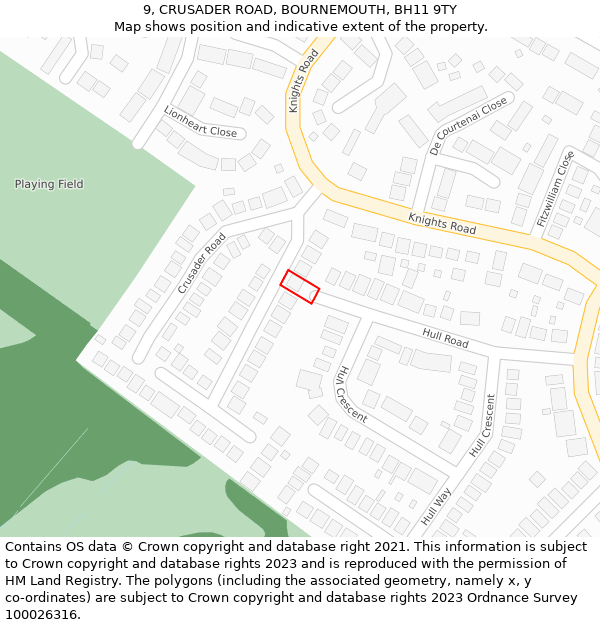 9, CRUSADER ROAD, BOURNEMOUTH, BH11 9TY: Location map and indicative extent of plot