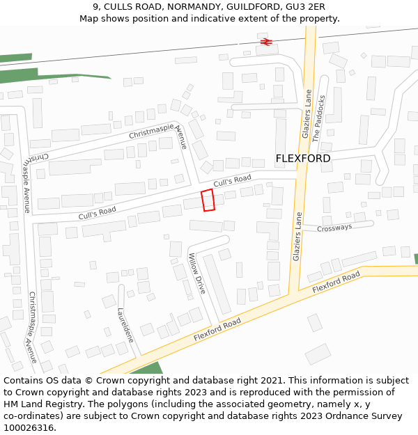 9, CULLS ROAD, NORMANDY, GUILDFORD, GU3 2ER: Location map and indicative extent of plot