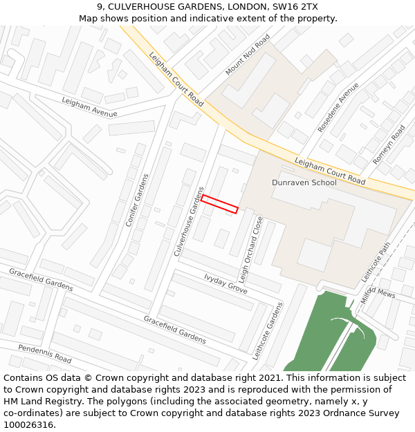 9, CULVERHOUSE GARDENS, LONDON, SW16 2TX: Location map and indicative extent of plot
