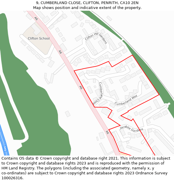 9, CUMBERLAND CLOSE, CLIFTON, PENRITH, CA10 2EN: Location map and indicative extent of plot