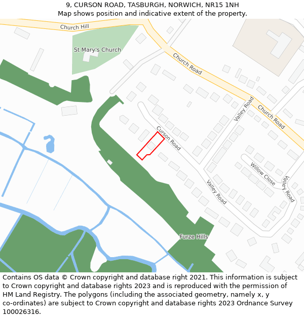 9, CURSON ROAD, TASBURGH, NORWICH, NR15 1NH: Location map and indicative extent of plot