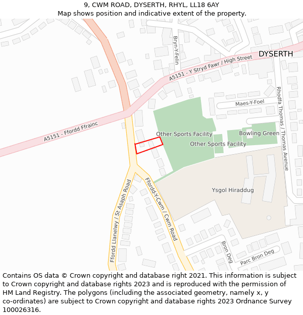 9, CWM ROAD, DYSERTH, RHYL, LL18 6AY: Location map and indicative extent of plot