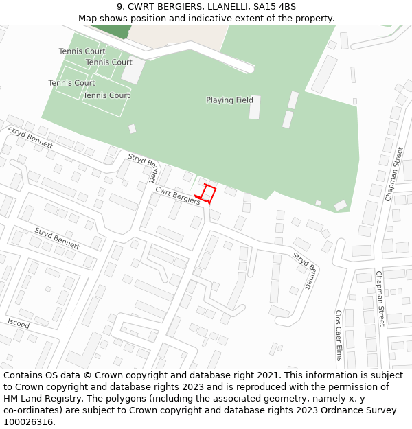 9, CWRT BERGIERS, LLANELLI, SA15 4BS: Location map and indicative extent of plot