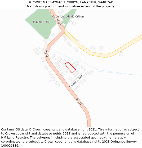 9, CWRT MAESMYNACH, CRIBYN, LAMPETER, SA48 7AD: Location map and indicative extent of plot