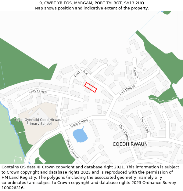 9, CWRT YR EOS, MARGAM, PORT TALBOT, SA13 2UQ: Location map and indicative extent of plot