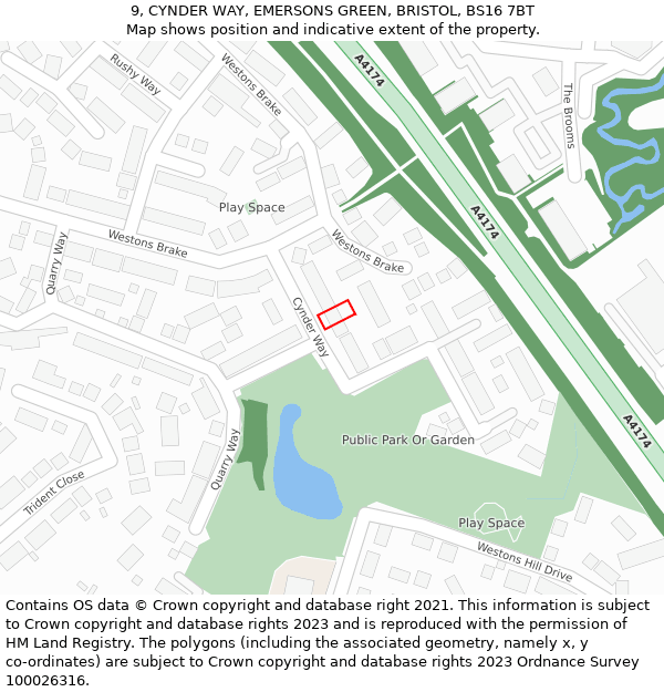 9, CYNDER WAY, EMERSONS GREEN, BRISTOL, BS16 7BT: Location map and indicative extent of plot