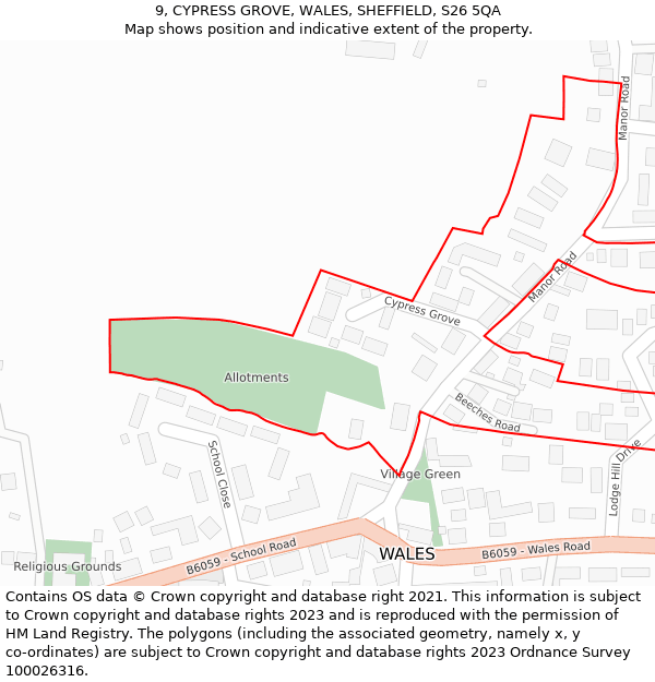 9, CYPRESS GROVE, WALES, SHEFFIELD, S26 5QA: Location map and indicative extent of plot