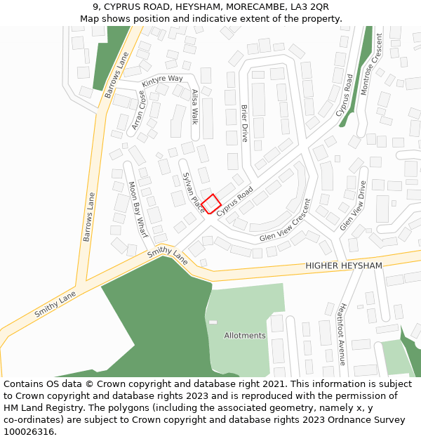 9, CYPRUS ROAD, HEYSHAM, MORECAMBE, LA3 2QR: Location map and indicative extent of plot