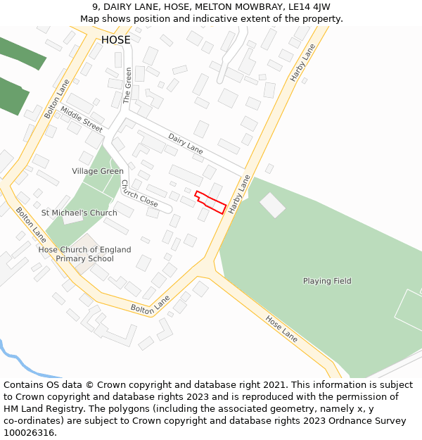 9, DAIRY LANE, HOSE, MELTON MOWBRAY, LE14 4JW: Location map and indicative extent of plot