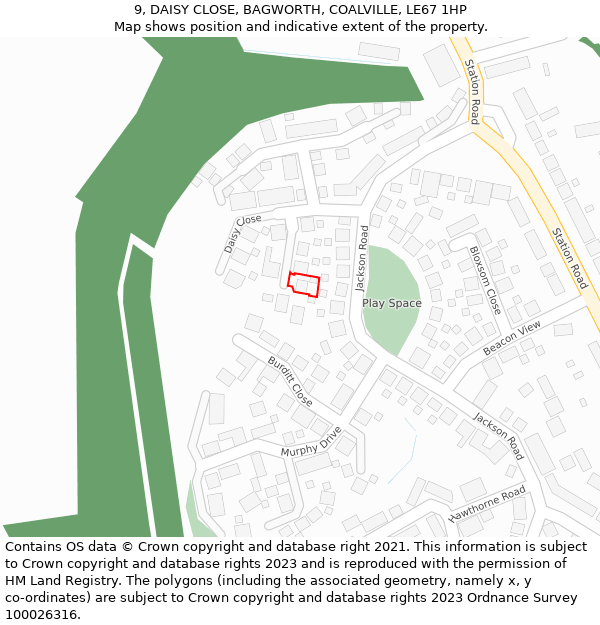 9, DAISY CLOSE, BAGWORTH, COALVILLE, LE67 1HP: Location map and indicative extent of plot