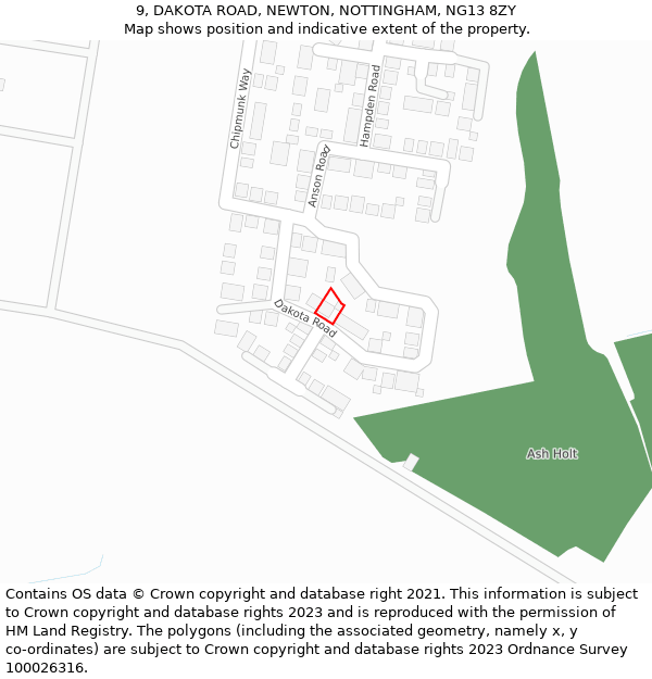 9, DAKOTA ROAD, NEWTON, NOTTINGHAM, NG13 8ZY: Location map and indicative extent of plot