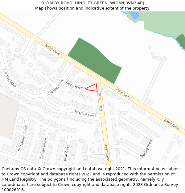 9, DALBY ROAD, HINDLEY GREEN, WIGAN, WN2 4RJ: Location map and indicative extent of plot