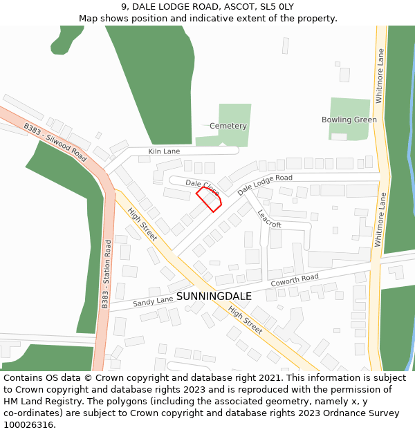 9, DALE LODGE ROAD, ASCOT, SL5 0LY: Location map and indicative extent of plot