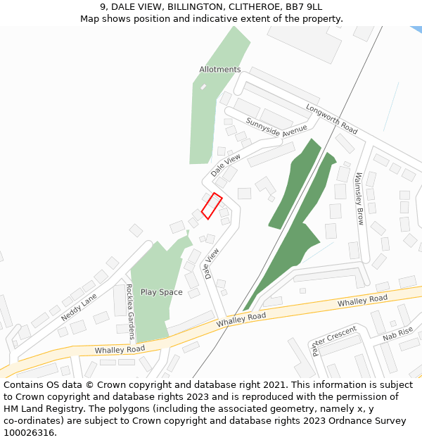 9, DALE VIEW, BILLINGTON, CLITHEROE, BB7 9LL: Location map and indicative extent of plot