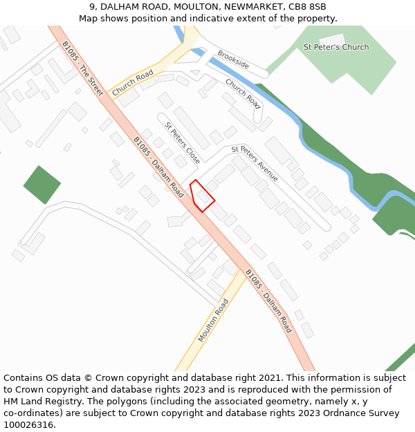 9, DALHAM ROAD, MOULTON, NEWMARKET, CB8 8SB: Location map and indicative extent of plot