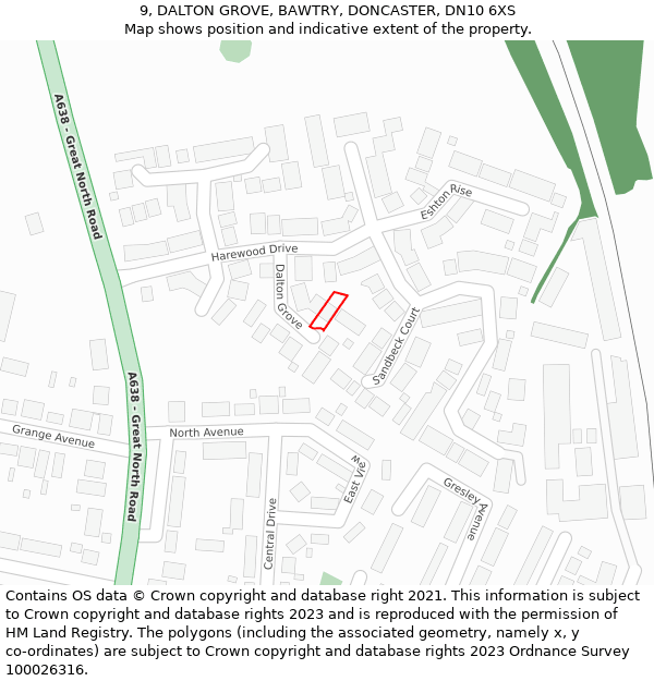 9, DALTON GROVE, BAWTRY, DONCASTER, DN10 6XS: Location map and indicative extent of plot