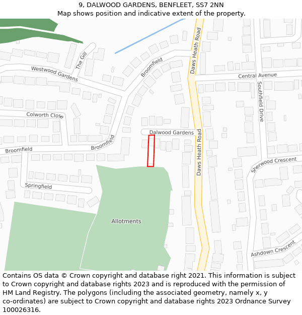 9, DALWOOD GARDENS, BENFLEET, SS7 2NN: Location map and indicative extent of plot