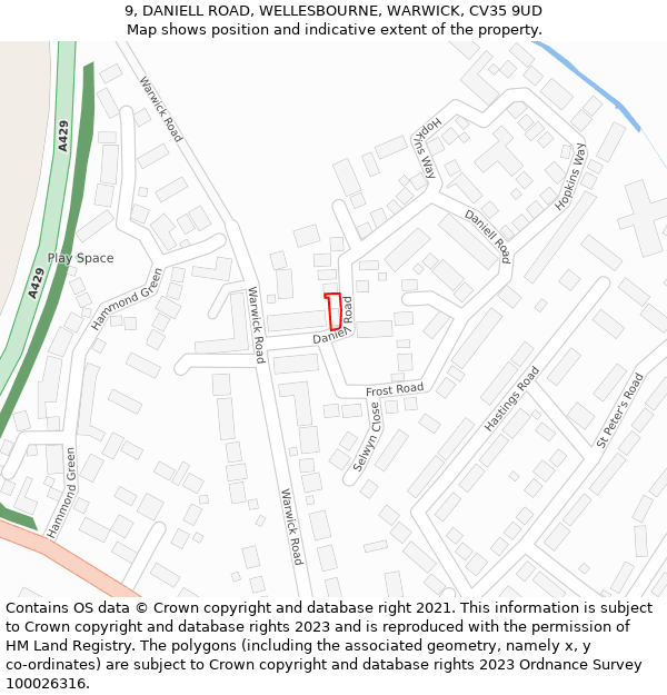 9, DANIELL ROAD, WELLESBOURNE, WARWICK, CV35 9UD: Location map and indicative extent of plot