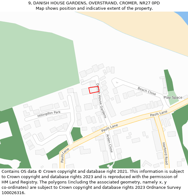 9, DANISH HOUSE GARDENS, OVERSTRAND, CROMER, NR27 0PD: Location map and indicative extent of plot