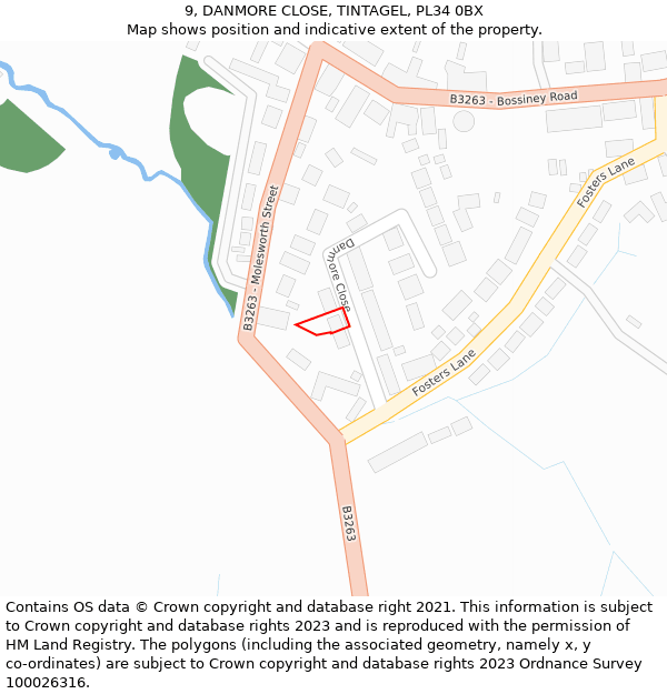 9, DANMORE CLOSE, TINTAGEL, PL34 0BX: Location map and indicative extent of plot