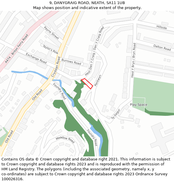 9, DANYGRAIG ROAD, NEATH, SA11 1UB: Location map and indicative extent of plot