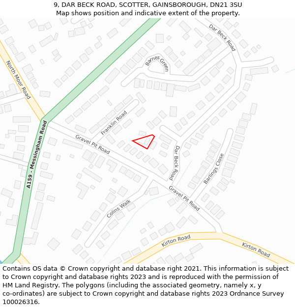9, DAR BECK ROAD, SCOTTER, GAINSBOROUGH, DN21 3SU: Location map and indicative extent of plot