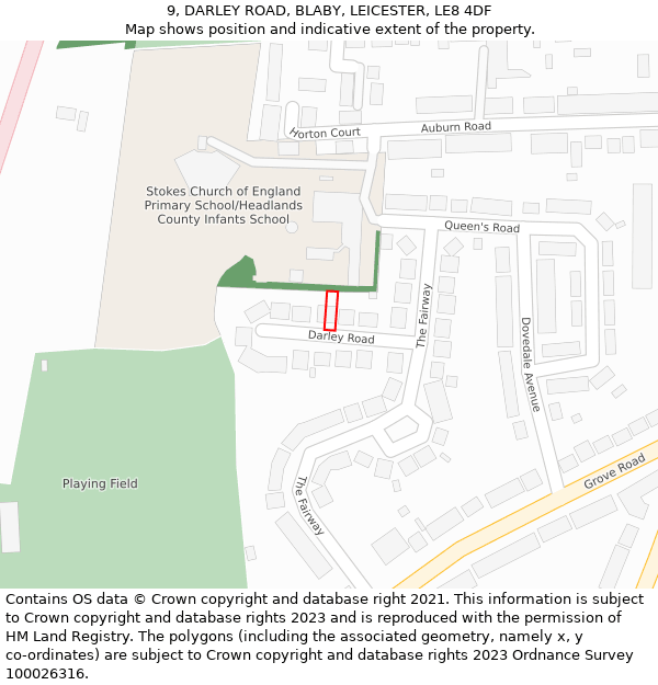 9, DARLEY ROAD, BLABY, LEICESTER, LE8 4DF: Location map and indicative extent of plot